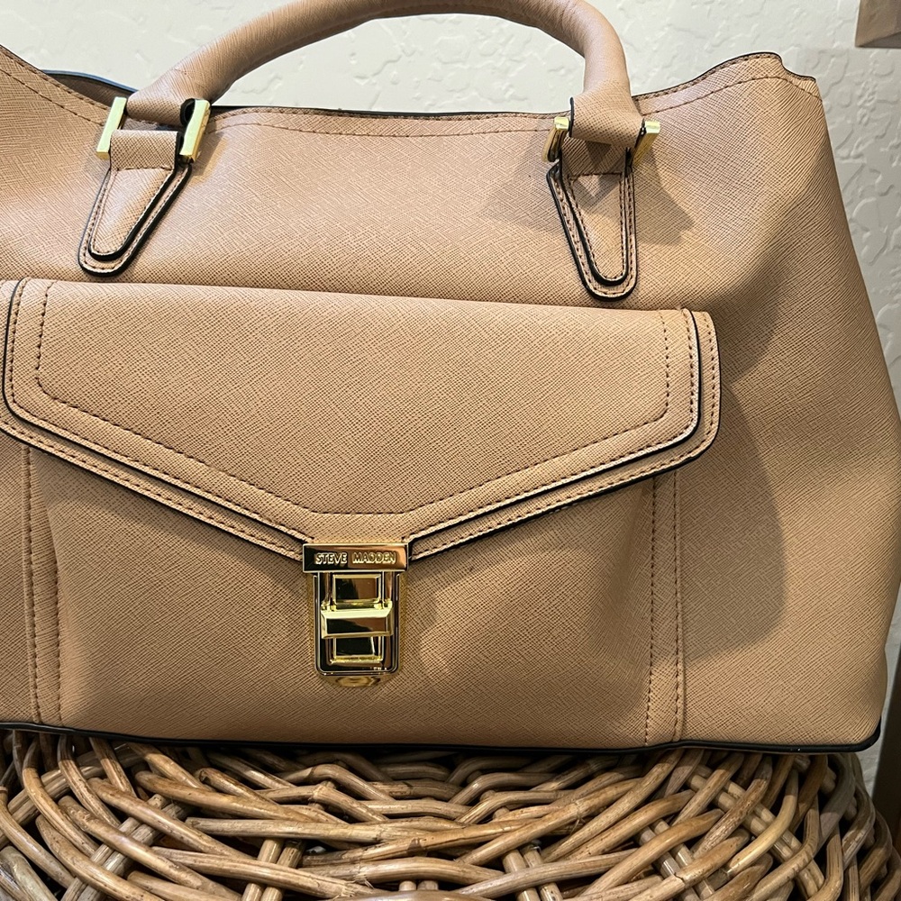 Steve Madden Tan Satchel with Gold Accents